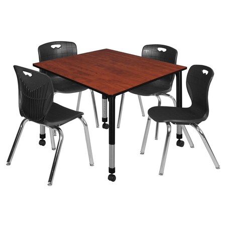 Regency Tables > Height Adjustable > Square Mobile Table & Chair Sets, 48 W, 48 L, 23-34 H, Cherry TB4848CHAPCBK40BK